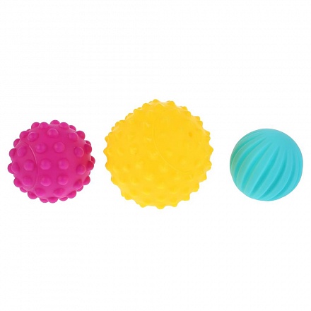 Игрушки пластизоль - Массажные мячики с разной фактурой, 3 штуки в сетке )